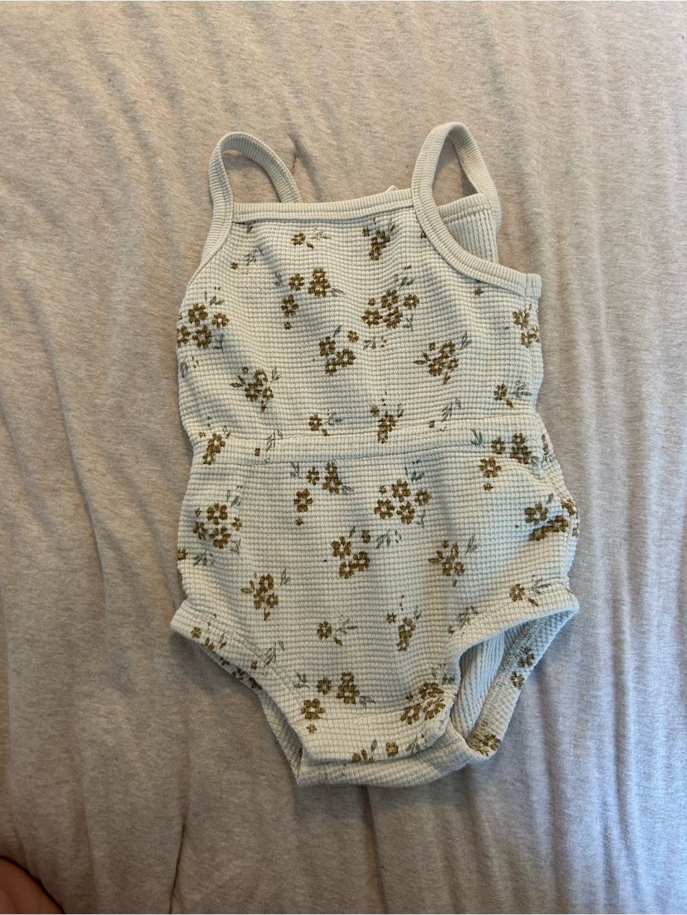 Quincy Mae Cream Waffle Floral One-Piece with Mustard Flowers